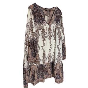 EMERY ROSE Tunic Blouse Plus Size~5X White Floral Long Sleeve Boho Western